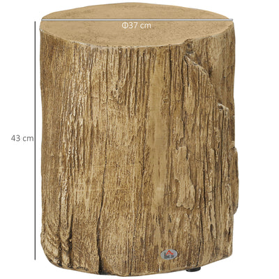 HOMCOM Tree Stump End Table, Round Concrete Side Table for Indoor and Outdoor Use, Natural Wood Effect 