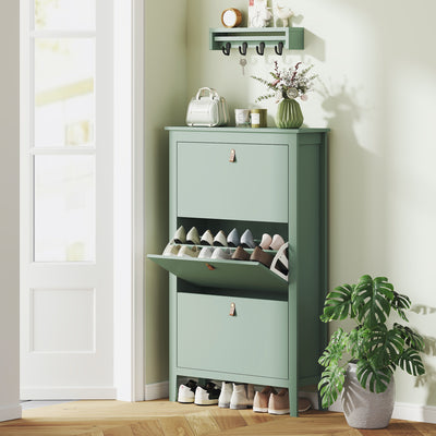 HOMCOM Modern Three-Drawer Shoe Cabinet - Green 