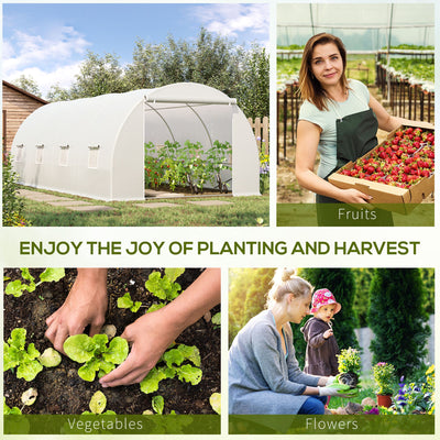 Outsunny 6 x 3 x 2 m Polytunnel Greenhouse, Walk in Polytunnel Tent with Metal Frame, Zippered Door and 8 Windows for Garden and Backyard, White 