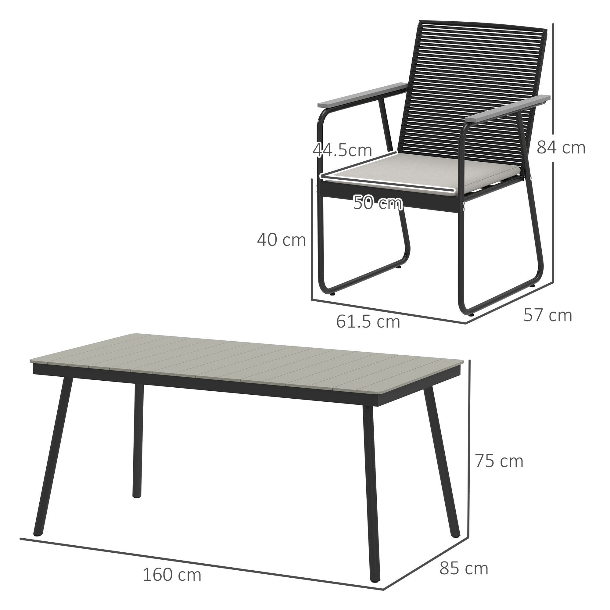 Outsunny 6 Seater Garden Dining Set with Soft Cushions, Rattan Backrest, Rectangular Plastic Top, Garden Furniture Set, Outdoor Dining Table and Chairs for Patio, Balcony, Poolside, Grey 