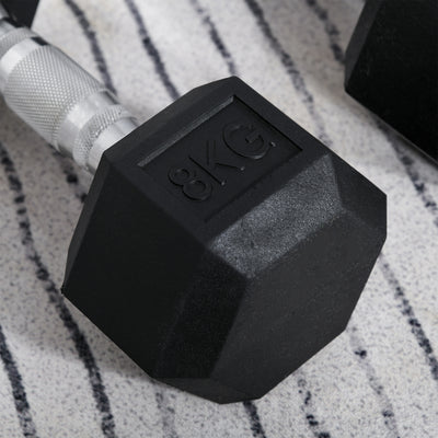 HOMCOM Rubber Dumbbell Set Sports Hex Weight Sets Home Gym Fitness Lift Strength Training Exercise 2 x 5kg, 2 x 6kg, 2 x 8kg 