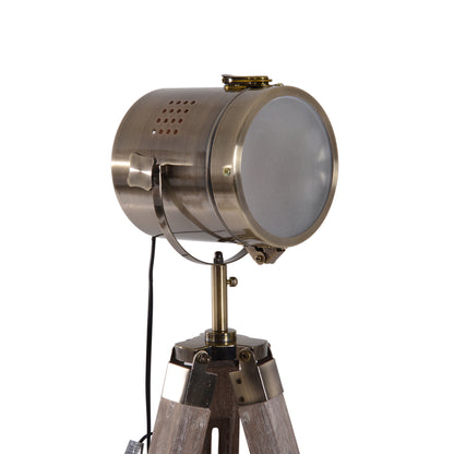 HOMCOM Industrial Tripod Floor Lamp, Nautical Searchlight with Adjustable Height, Wood Legs, E14 Lamp Base for Living Room, Bedroom, Grey and Bronze 