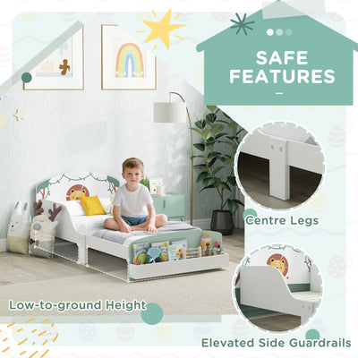 AIYAPLAY Toddler Bed with Storage, Guardrails, Lion Design, for Ages 3-8 Years, Fits 140 x 70cm Mattress, Green 