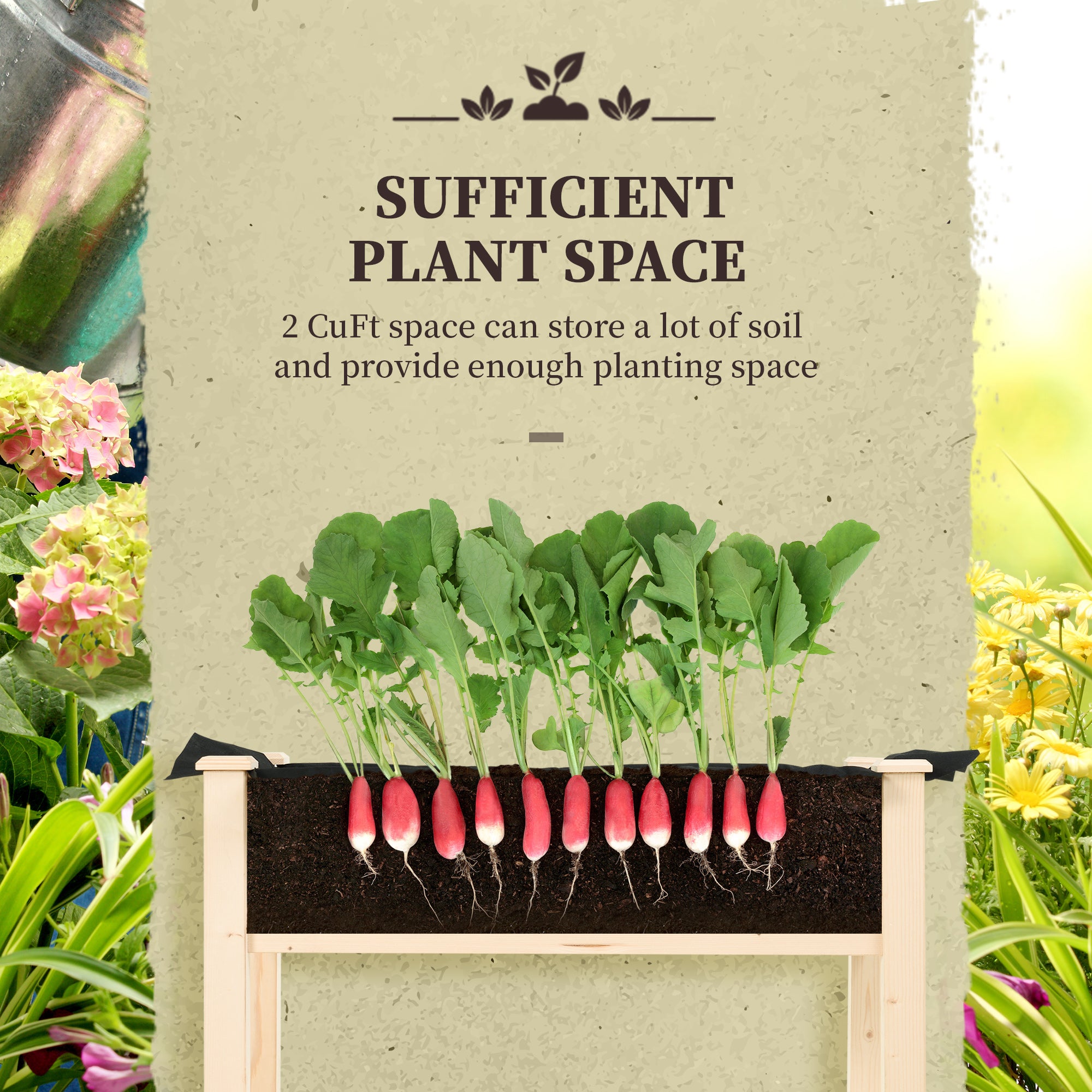 Outsunny Garden Wooden Planters， Rectangular Raised Bed,Flower Box, Fir Wood Indoor/Outdoor, Oak Tone, 86L x 46W x 76Hcm 