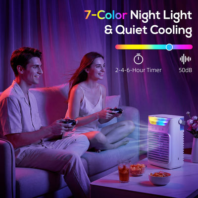 HOMCOM Air Cooler with Adjustable Head, Portable Air Conditioner with 3 Wind Speed, 2 Cool Mist, RGB Light, White 
