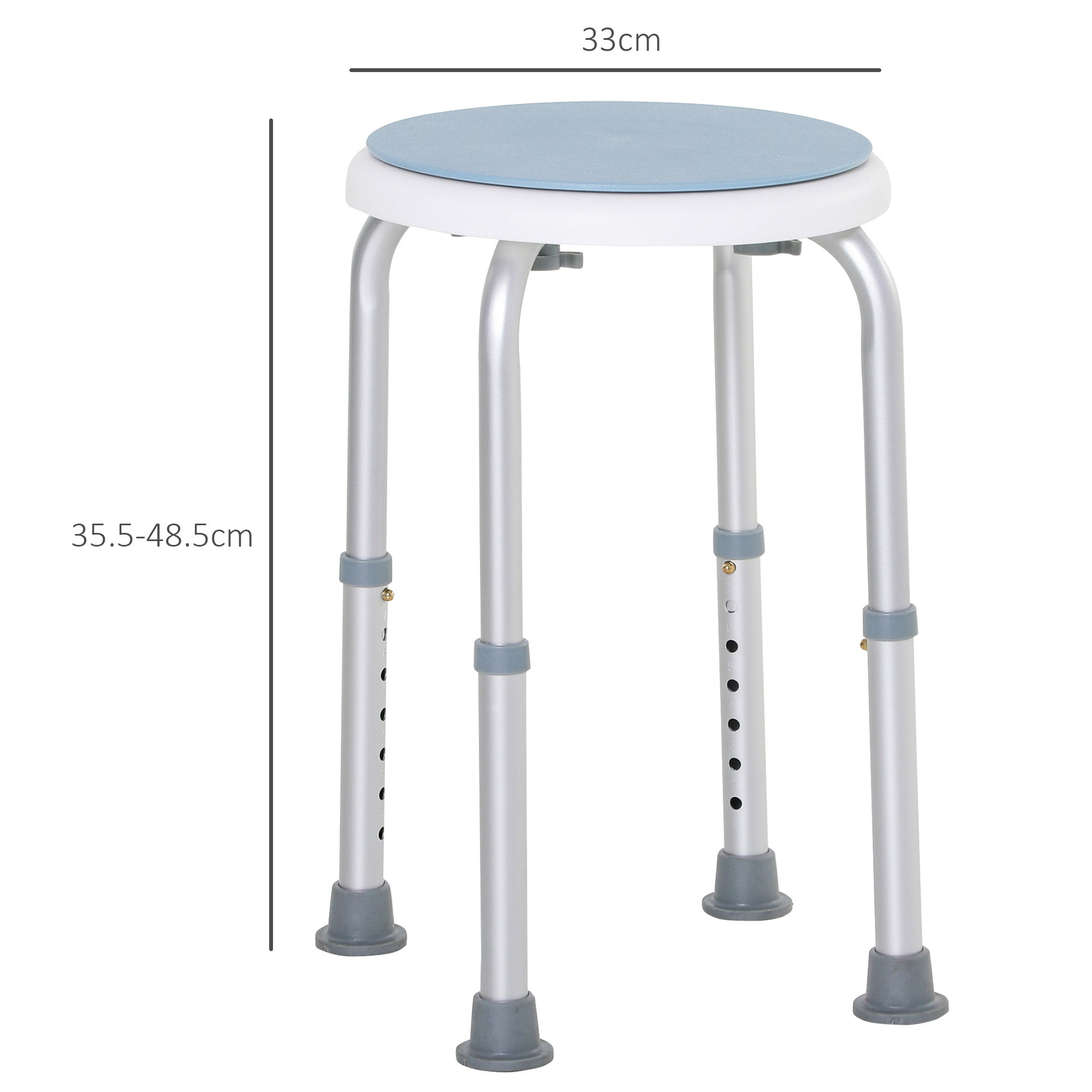 HOMCOM 360° Swivel Shower Chair, Height Adjustable Aluminium Shower Stool with Non-Slip Feet for Disabled, Elderly, Blue 
