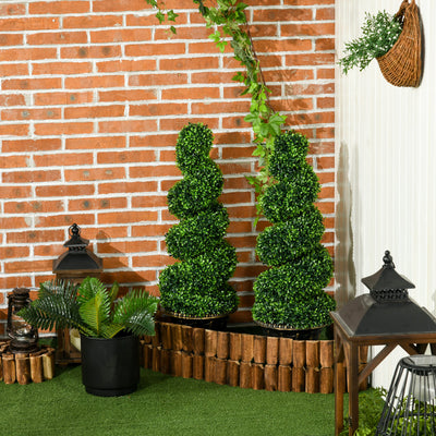 HOMCOM Set of 2 Artificial Plants, Topiary Spiral Boxwood Trees with Pot, for Home Indoor Outdoor Decor, 90cm 