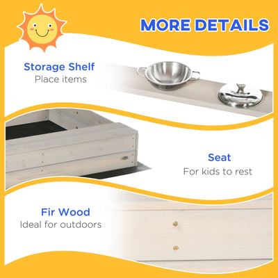 Outsunny Kids Wooden Sandbox w/ Canopy, Kitchen Toys, Seat, Storage, for 3-7 Years Old Outdoor Play 