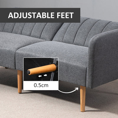 HOMCOM 3 Seater Sofa Bed, Convertible Linen Fabric Sofa Couch, Click Clack Sofabed with Adjustable Split Backrest for Living Room, Bedroom, Guest Room, Grey 