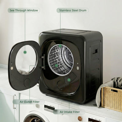 HOMCOM 4kg Vented Tumble Dryer with 5 Drying Mode, 800W Compact Freestanding Front Tumble Dryer Black 