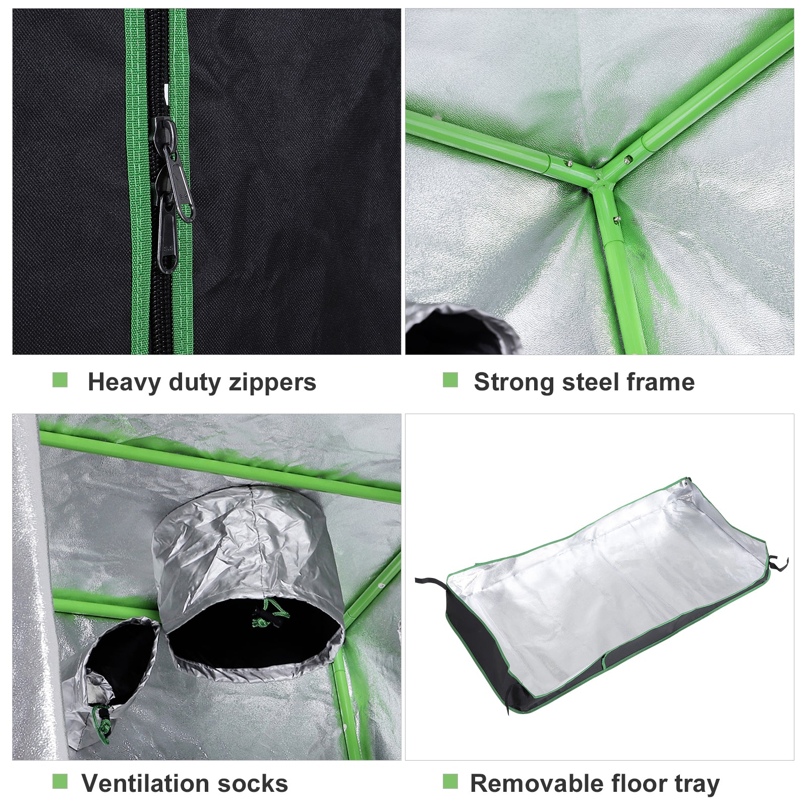 Outsunny Grow Tent Reflective Mylar Hydroponic with Adjustable Vents and Floor Tray for Indoor Plant Growing, 80 x 80 x 160 cm (31.5" x 31.5" x 63") 