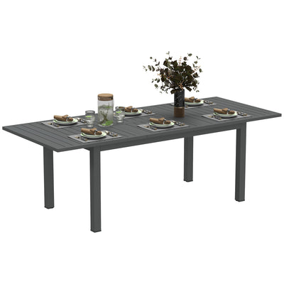 Outsunny Aluminium Extending Garden Table with Slatted Top for 6-8 Person, 160/220 x 90 x 73 cm, Grey 