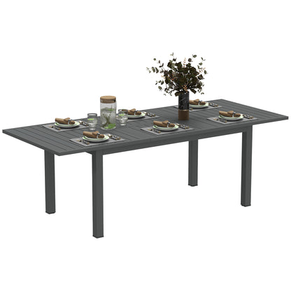 Outsunny Aluminium Extending Garden Table with Slatted Top for 6-8 Person, 160/220 x 90 x 73 cm, Grey