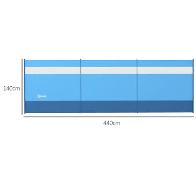 Outsunny Camping Windbreaker with Clear Windows, Carry Bag and Steel Poles, for Beach Caravan Campervan, 440 x 140cm, Blue 