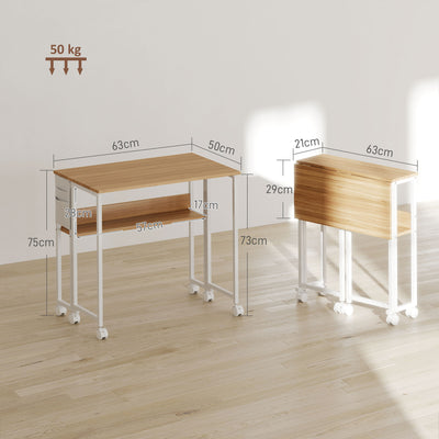 HOMCOM 63 cm Drop Leaf Writing Work Desk - Natural Wood Finish 