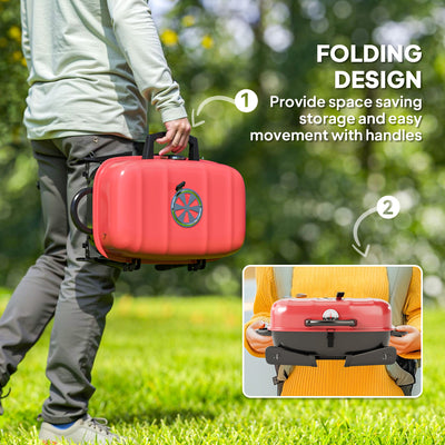 Outsunny Charcoal Barbecue Grill Folding BBQ Grill with 1232 cm² Cooking Area, Adjustable Vent, Thermometer, Handles for Camping Picnic, Red 