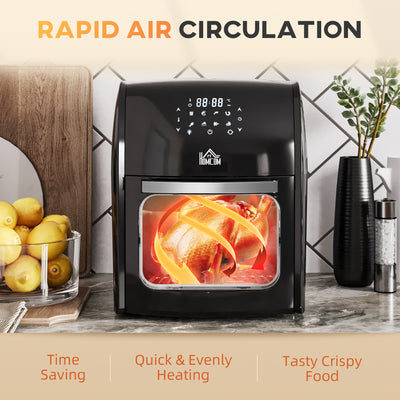 HOMCOM 12L 8 in 1 Digital Air Fryer Oven with Roast, Bake, Dehydrate, 8 Preset Modes, Rapid Air Circulation, Timer, Inner Light, Memory Function, 1800W, Dish Wash Accessory, Black 