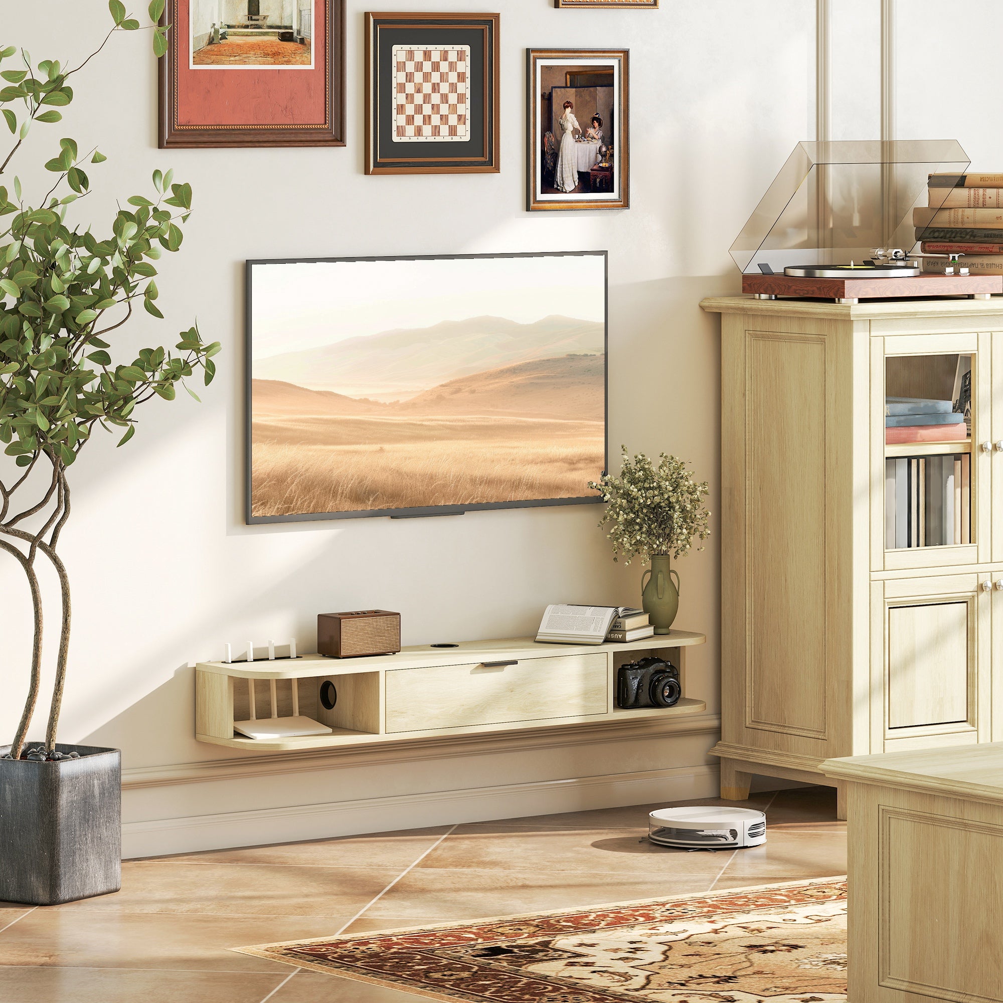 HOMCOM 120 cm Floating TV Unit for TVs up to 50 Inch - Natural 