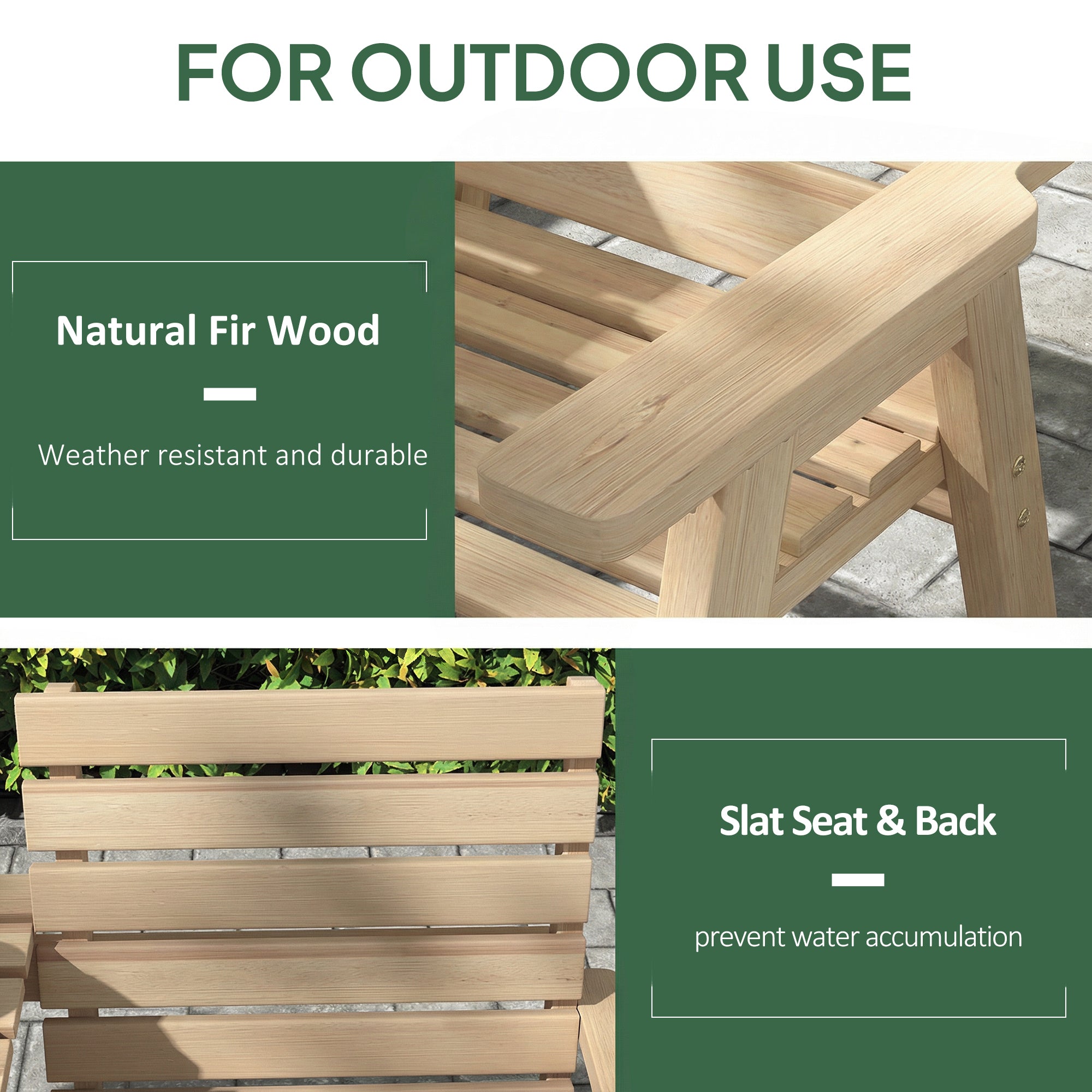 Outsunny Fir Wood Convertible 2 to 3 Seater Outdoor Garden Bench, Natural Wood Finish 