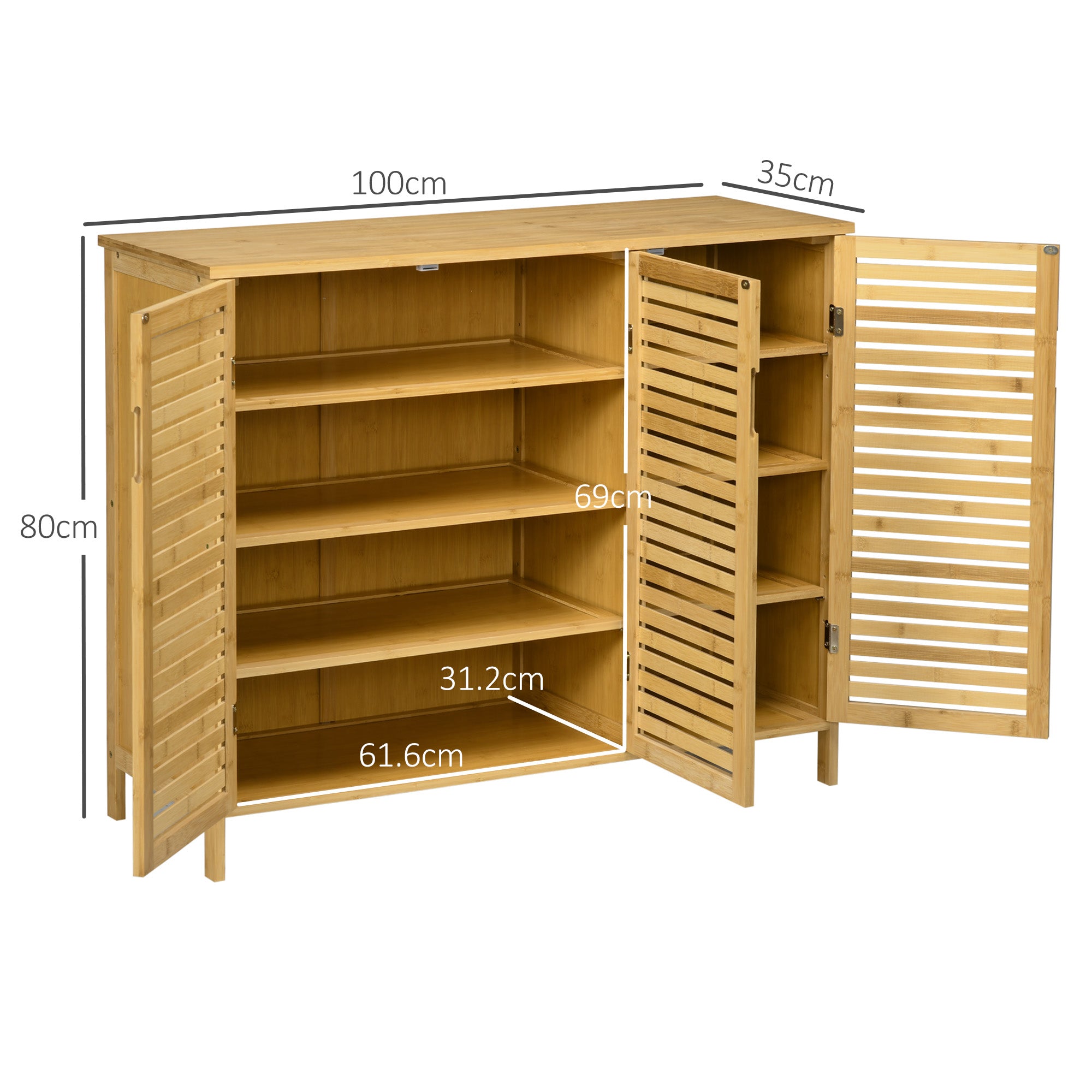 HOMCOM Rustic Shoe Cabinet, 3 Door Shoe Storage Cabinet with 8 Shelves, Natural Wood Finish 