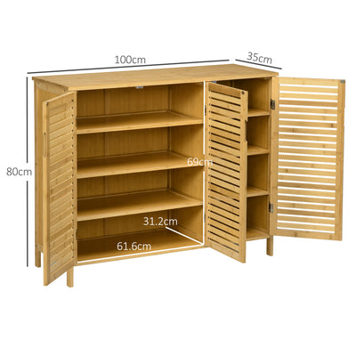 HOMCOM Rustic Shoe Cabinet, 3 Door Shoe Storage Cabinet with 8 Shelves, Natural Wood Finish 