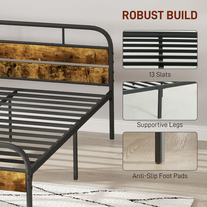 HOMCOM Industrial-Style Double Bed Frame - Black/Brown 