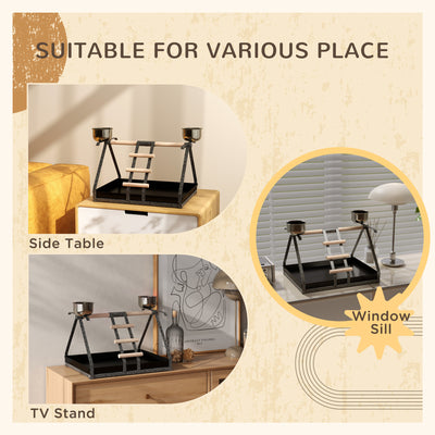 PawHut Parrot Stand Bird Stand w/Wood Perch Ladder Feeder Removable Tray 