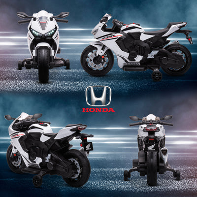 HOMCOM 6V Honda Licensed Kids Motorcycle w/ Music, Training Wheels - White 