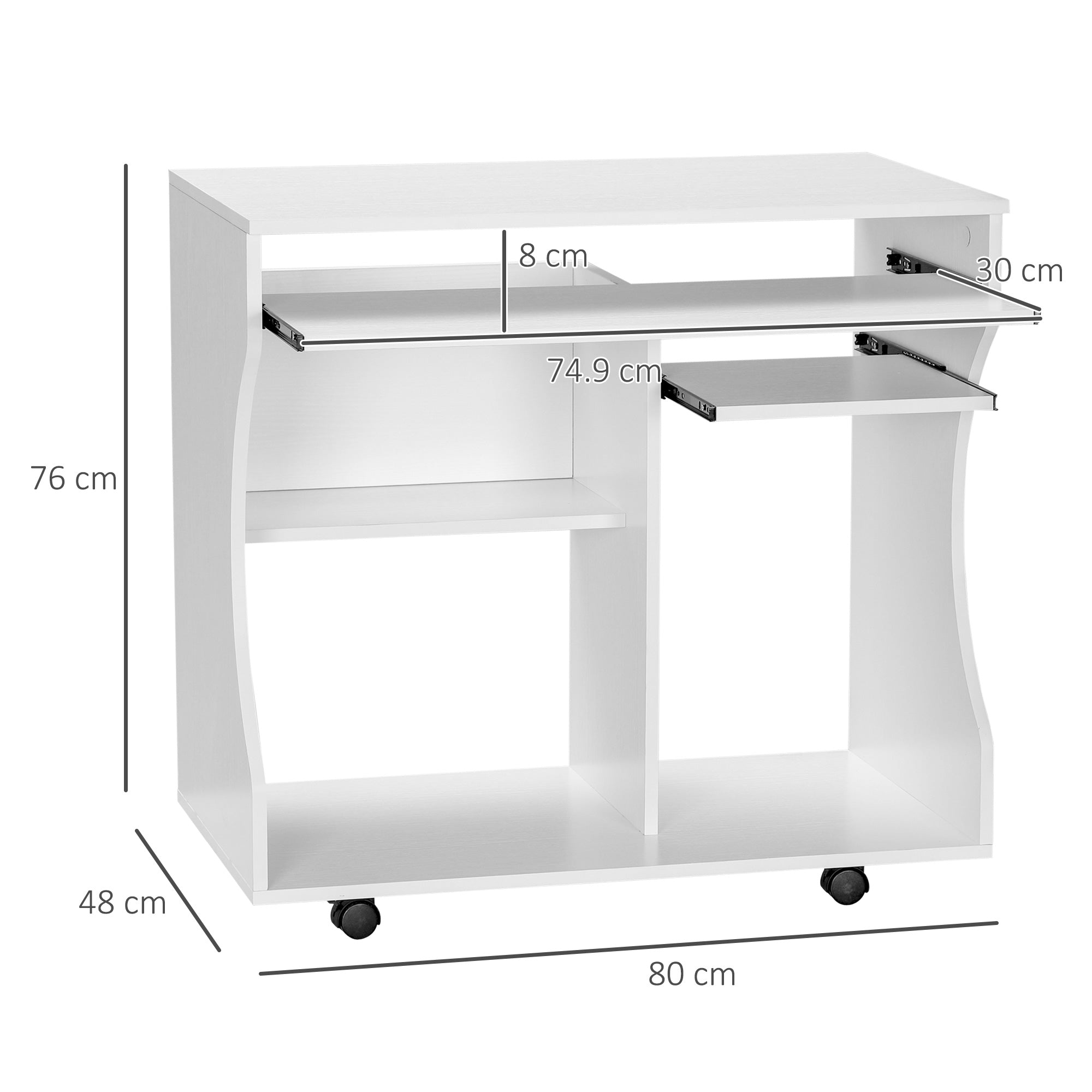 HOMCOM Multi-Storage Compact Work Desk, with Wheels - White 