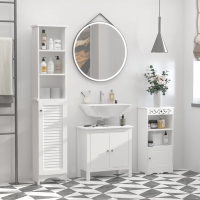 HOMCOM Tall Bathroom Cabinet Storage Cupboard Floor Standing Home Bathroom Furniture w/ 6 Shelves 165H x 34W x 20D cm White 