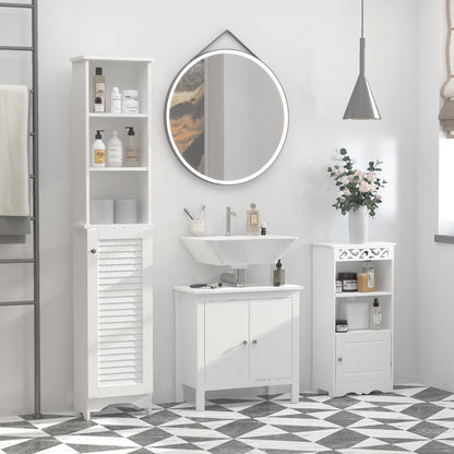 HOMCOM Tall Bathroom Cabinet Storage Cupboard Floor Standing Home Bathroom Furniture w/ 6 Shelves 165H x 34W x 20D cm White 