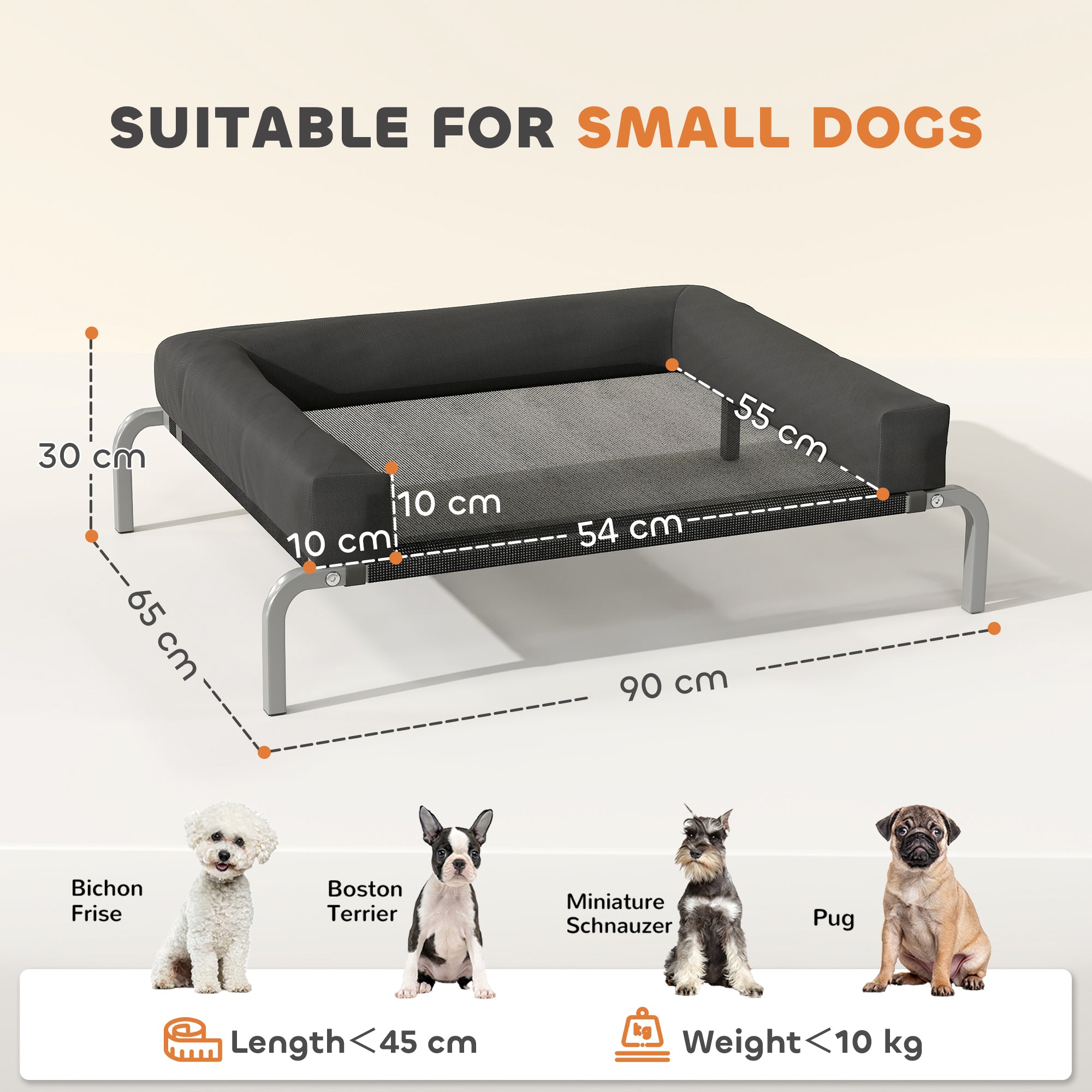PawHut Elevated Dog Bed with Removable Bolsters, Raised Dog Bed for Small Breeds, Portable Indoor & Outdoor Pet Cots, Black 