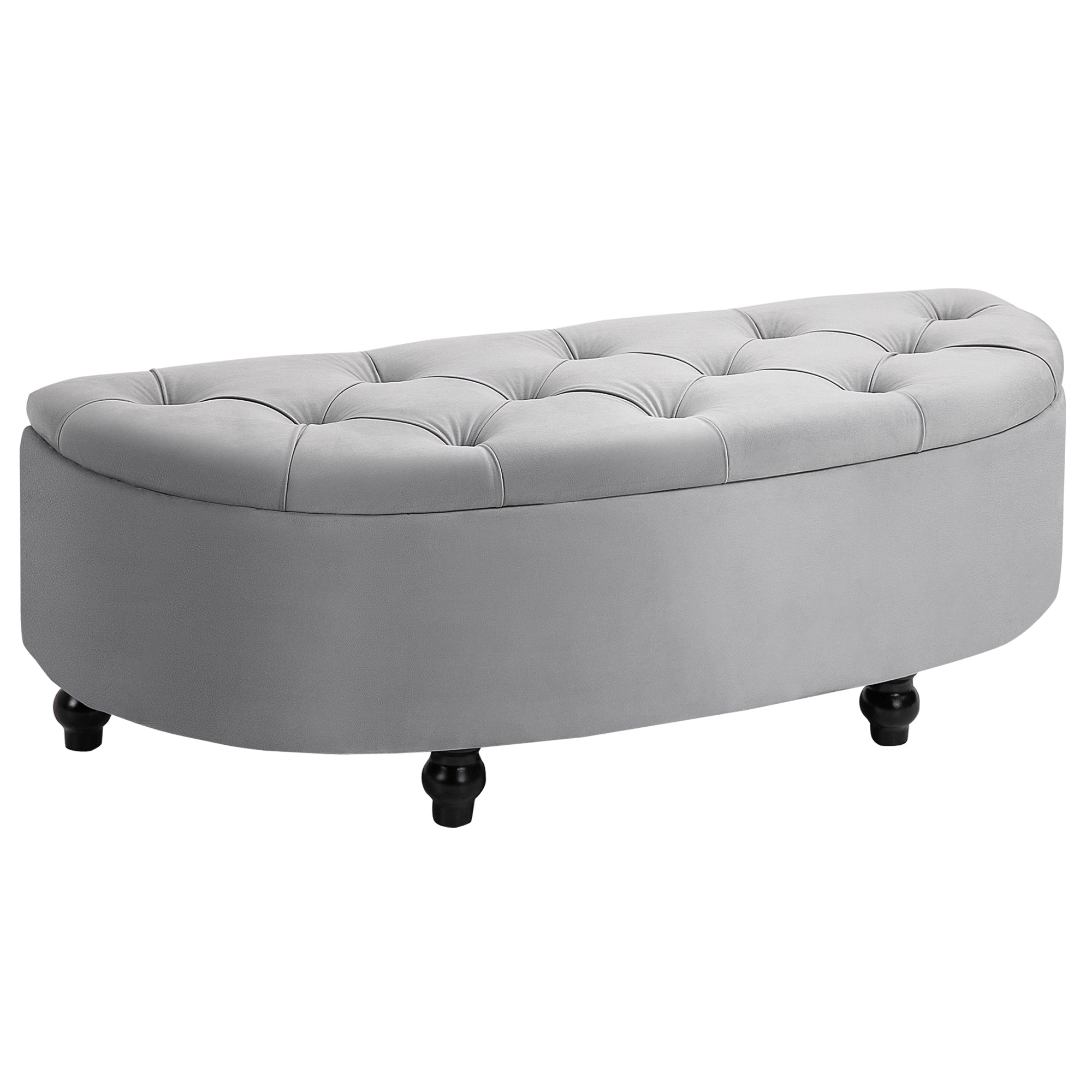HOMCOM Semi-Circle Ottoman Storage Bench, Bed End Bench, Tufted Upholstered Window Seat Footrest Stool with Rubberwood Legs for Bedroom & Entryway, 120 x 46 x 42 cm, Light Grey 