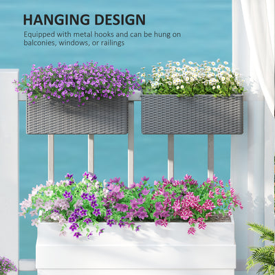 Outsunny Set of Two Rattan-Effect Planters - Grey 