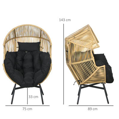 Outsunny String Rattan Egg Chair, with Padded Seat Cushion - Sand/Black 