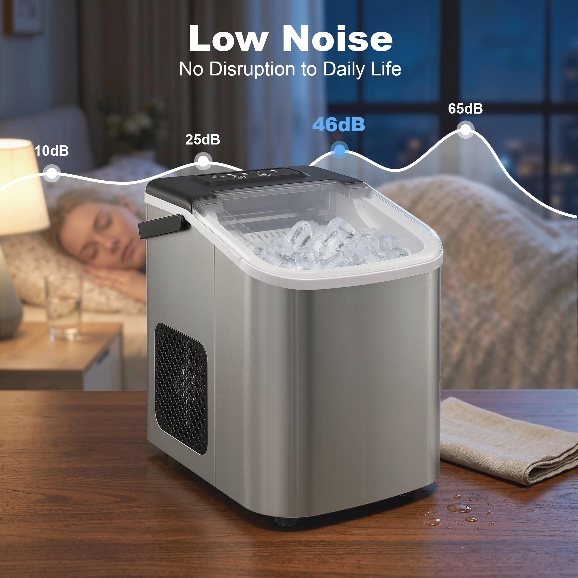 HOMCOM Ice Maker Machine Countertop, 9 Cubes Ready in 7 Mins, 12 KG in 24Hrs, 2 Sizes of Bullet, Self-Cleaning Ice Machine with Portable Handle, Scoop and Basket for Home Kitchen Office RV 