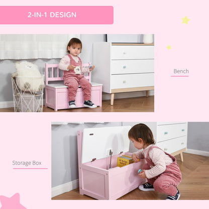 HOMCOM 2 In 1 Wooden Toy Box, Seat Storage Bench, Storage Chest Cabinet Organiser with Safety Pneumatic Rod, Pink 