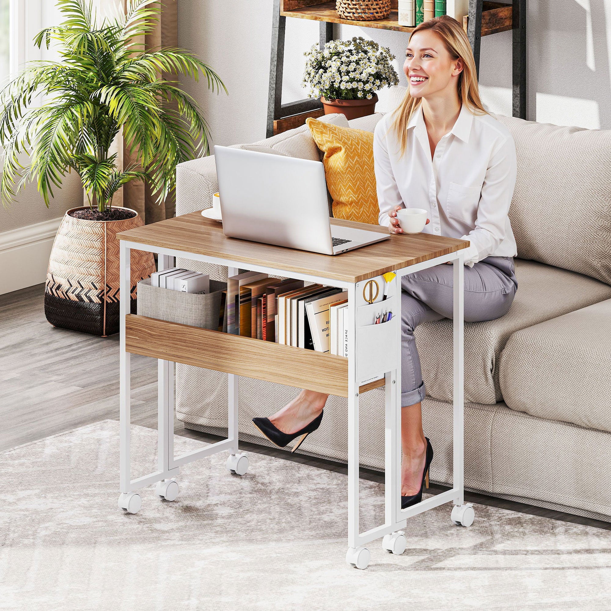 HOMCOM 80 cm Drop Leaf Writing Work Desk - Natural Wood Finish