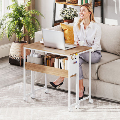 HOMCOM 80 cm Drop Leaf Writing Work Desk - Natural Wood Finish 