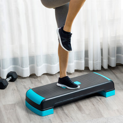 HOMCOM Aerobic Step with 3-Level Adjustable Heights for Home, Office Exercise, Black and Blue 