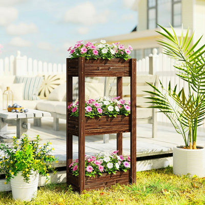 Outsunny 3-Tier Wooden Raised Planter, Raised Garden Bed on Legs with Drainage Holes and Bed Liner, Elevated Garden Planter 
