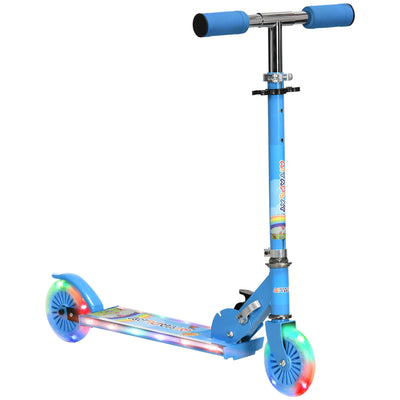 HOMCOM Kids Scooter, with Lights, Music, Adjustable Height, Foldable Frame, for Ages 3-7 Years - Blue 
