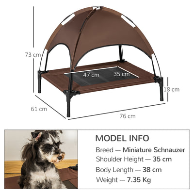 PawHut Raised Dog Bed Waterproof Elevated Pet Cot with Breathable Mesh UV Protection Canopy Coffee, for Medium Dogs, 76 x 61 x 73cm 