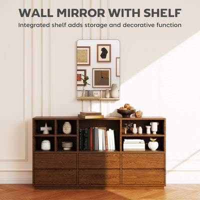 HOMCOM Wall Mirror with Wood Shelf - Black 