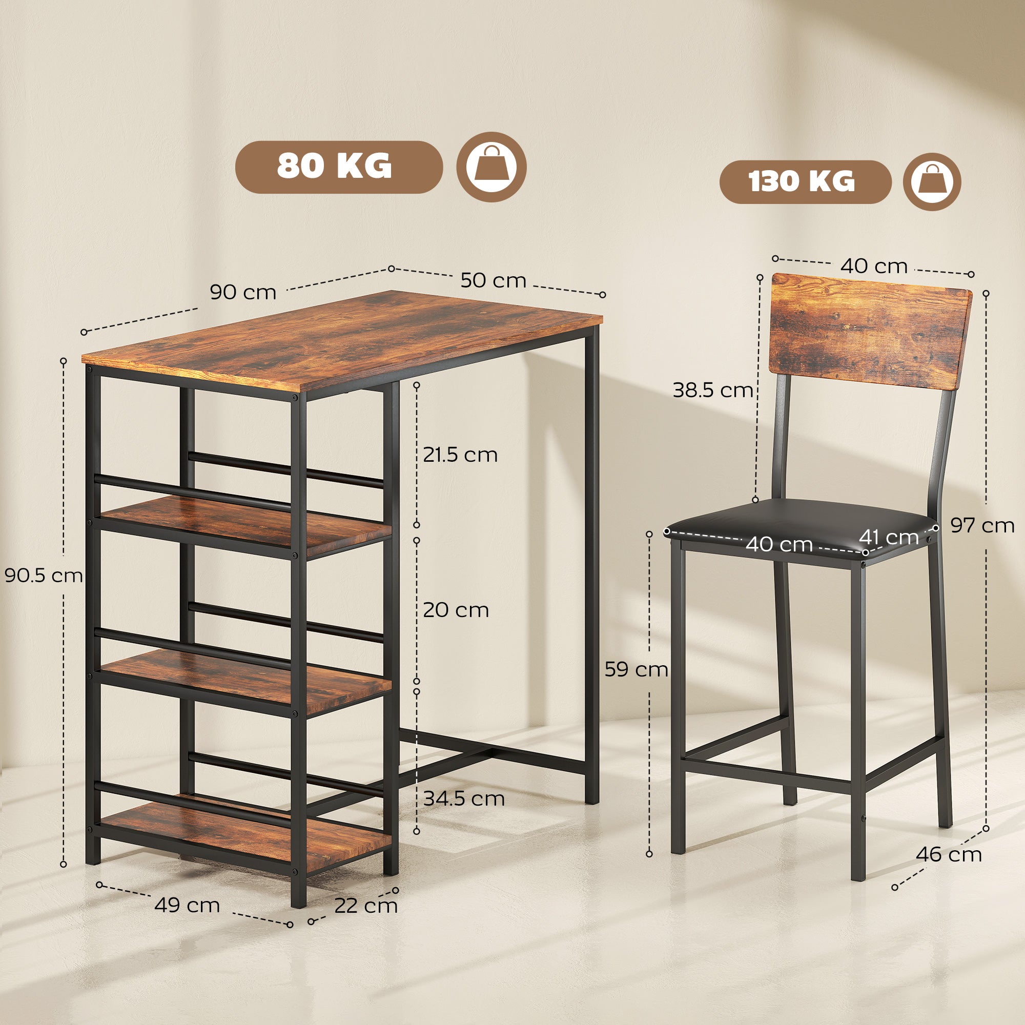 HOMCOM Three-Piece Compact Bar Table Set - Brown/Black 