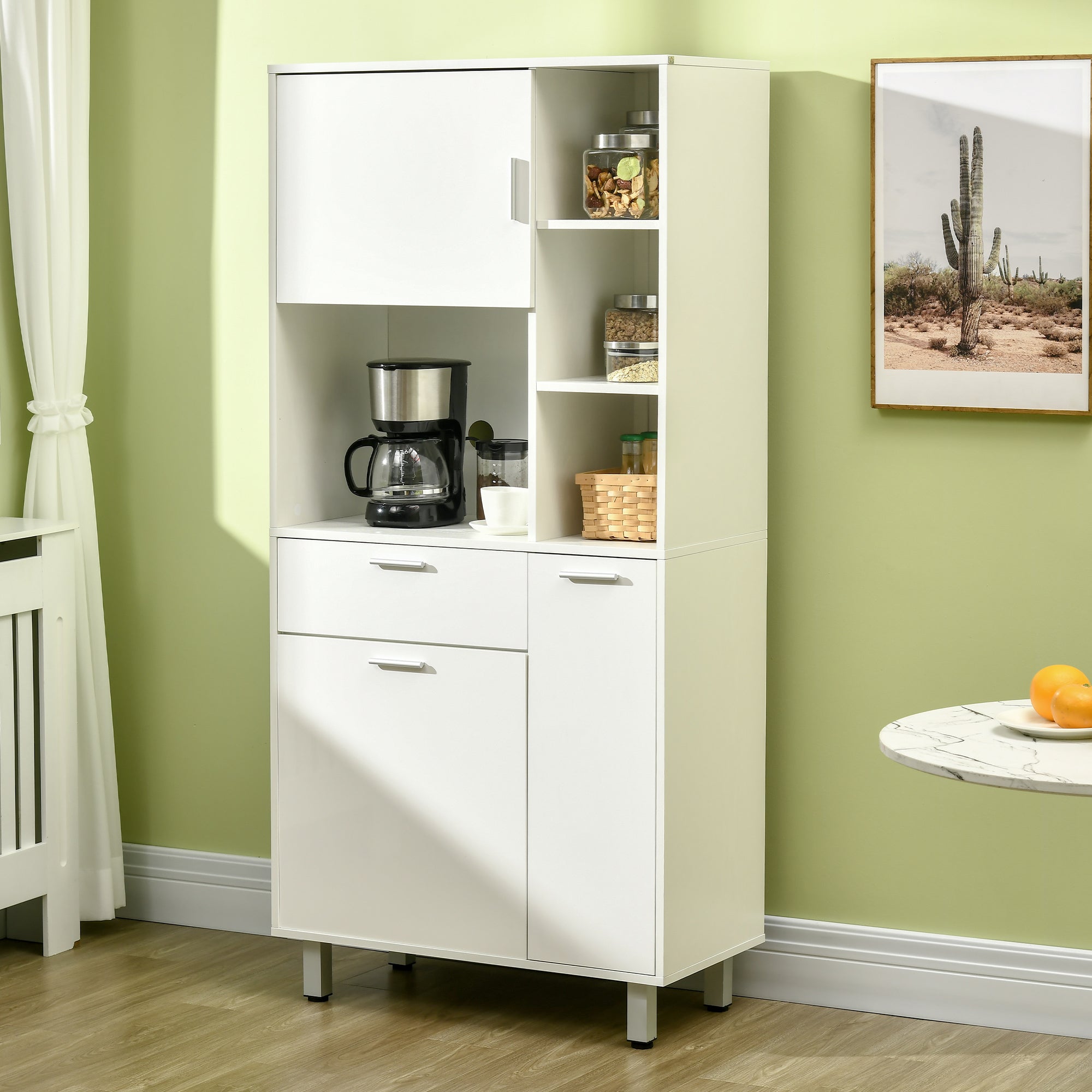HOMCOM Kitchen Cupboard, Modern Kitchen Storage Cabinet with Shelves and Drawer, Free Standing Kitchen Units, 166\'c2\'a0cm, White