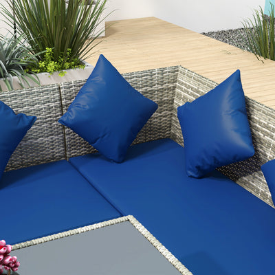 Outsunny 5 Pieces Rattan Garden Furniture Set with Dining Table, Cushions - Dark Blue 