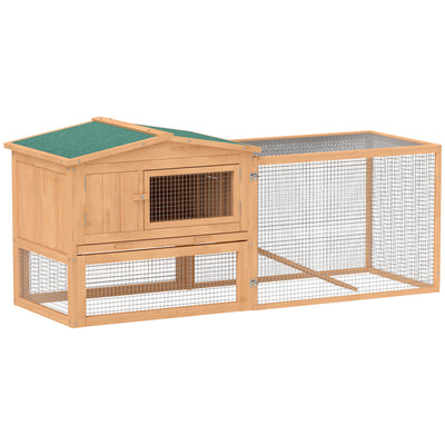 Pawhut Wooden Rabbit Hutch Guinea Pig hutch House 2 Tier with Rabbit Run for Outdoor Garden Backyard, 85 x 24 x 57cm 