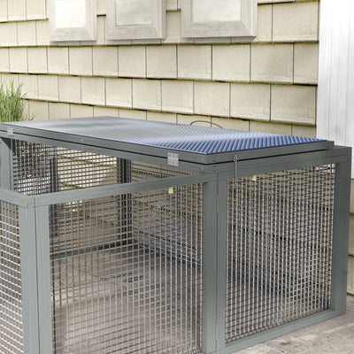 PawHut Wooden Folding Rabbit Hutch, for 2-3 Rabbits - Grey 