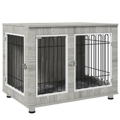 PawHut Indoor Dog Kennel w/ Soft Cushion, Double Door for Large Dogs, 106 x 74 x 81.5cm, Grey 